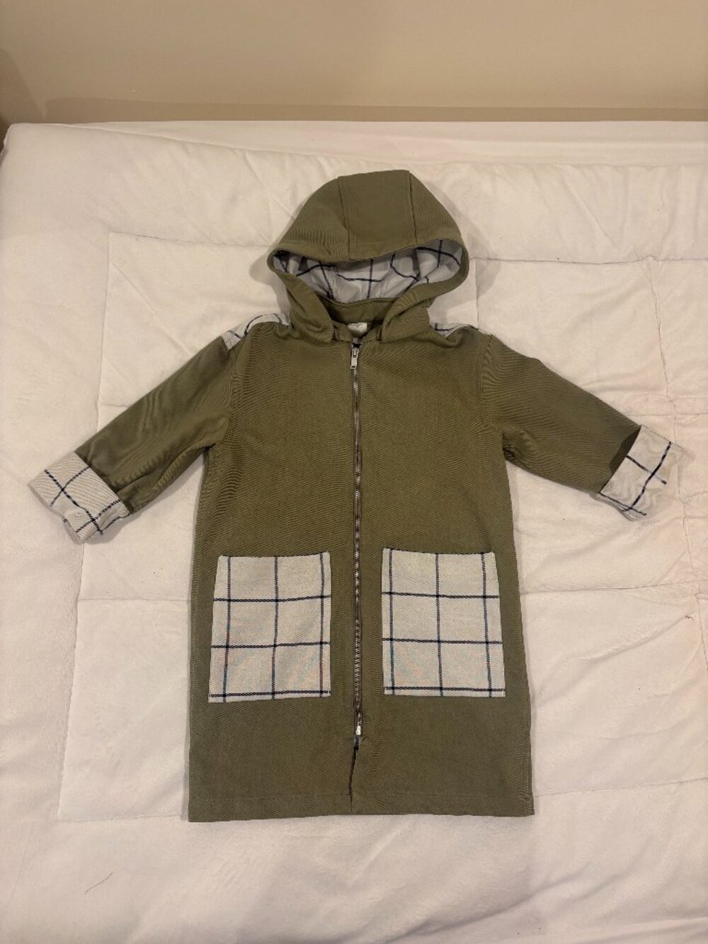 COS 2-4Y Boys Green Cotton Zip Trench Coat Removable Hood